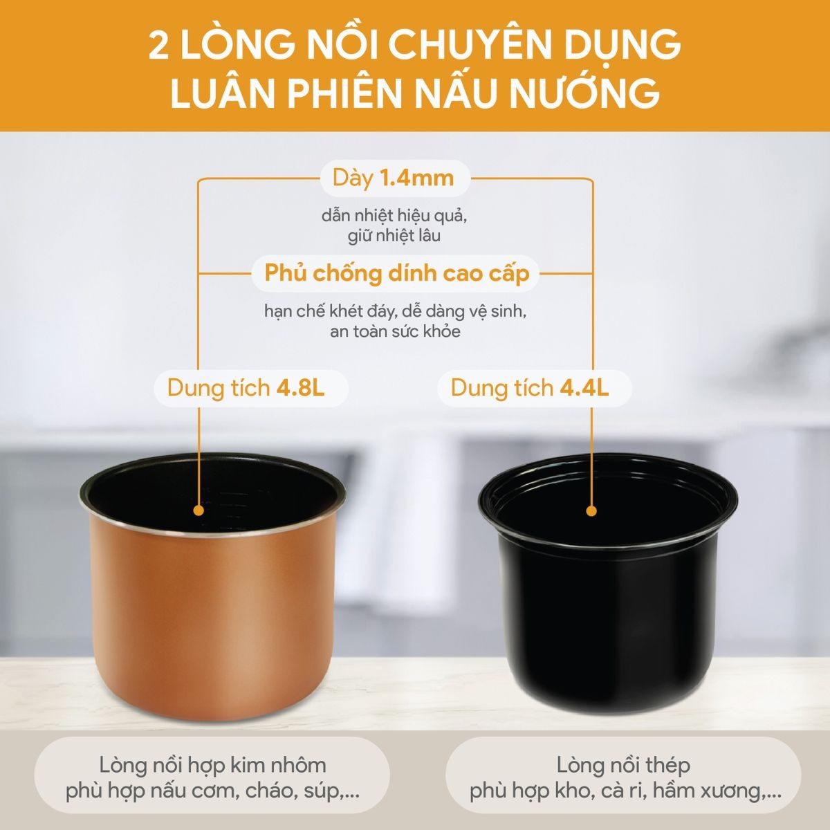 Nồi Áp Suất BlueStone PCB-5760 4.8 Lít 900W 2 lòng nồi chuyên dụng